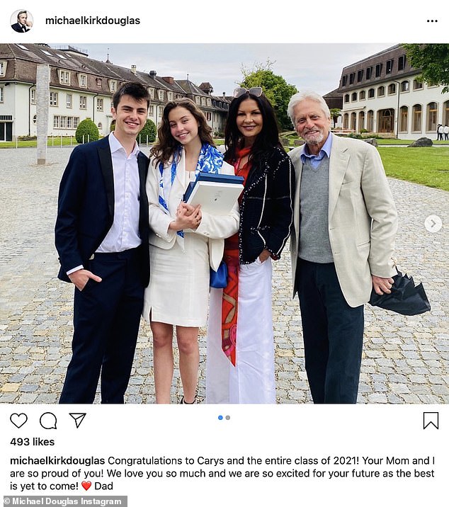 Well done: Catherine and Michael's youngest child, daughter Carys graduated from high school in 2021 and is expected to follow in her brother's footsteps by also dating Brown