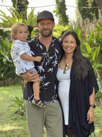 Surf dude Leszek Zarebinski with his wife, Andrea and son Luke.  Photo by Rafal Kostrzewa