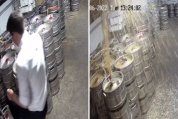 Watch the barrel of Guinness explode in a Dublin pub as a worker runs for cover 