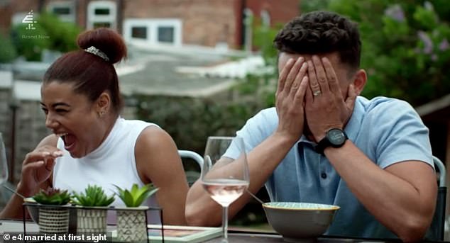 Hilarious: Married At First Sight UK's Jordan was left red faced after his mum told new wife Chanita that he got chewing gum stuck on his manhood when he was a child on Thursday's episode
