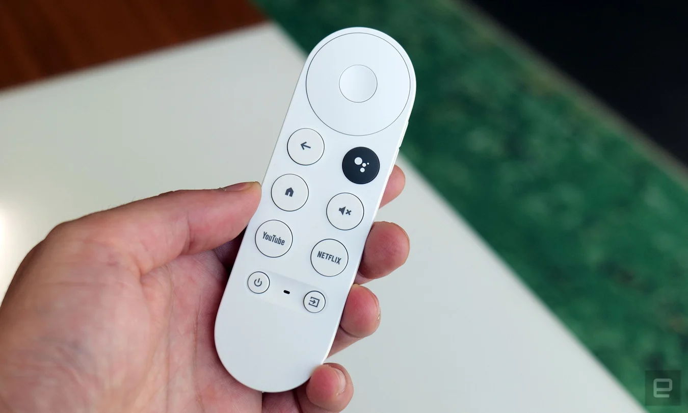 The Chromecast with Google TV Remote is very compact and has a side volume rocker similar to a smartphone.