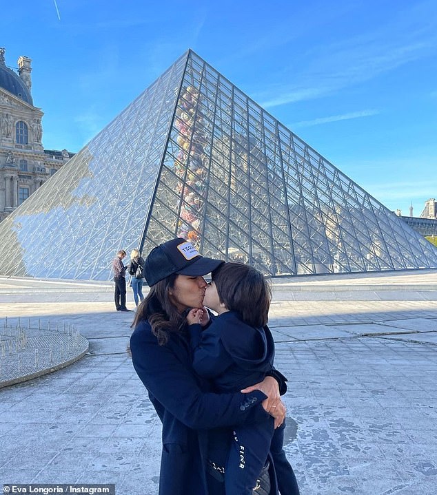 Kisses!  In another post on her social media profile, she shared some more snaps from her lovely vacation with her little one, captioning several photos of the two in front of the Louvre.
