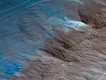 An image of the South Pole of Mars taken by NASA.
