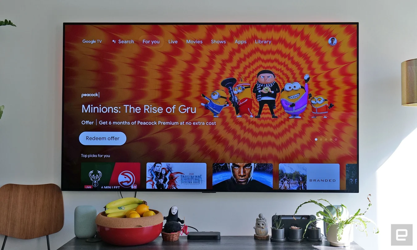 The Chromecast with Google TV UI is almost entirely unchanged and features a simple layout with a number of important tabs for various content at the top. 