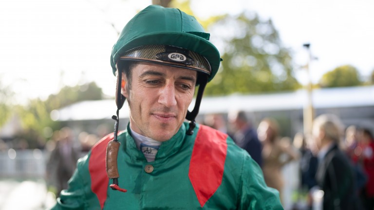 Christophe Soumillon after winning the Daniel Wildenstein Prize on Saturday in the colors of the Aga Khan